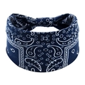 Détail du bandeau en coton bleu marine avec motif paisley blanc et bande élastique - Par-3 / Guanxin[][modèle Disponible] Prix Préférentiels Pour Les Grandes Quantités