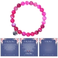 Pink zebra jasper beaded bracelet with silver heart charm and mother greeting card - Pink and Purple Striped Agate Style (Style-5)