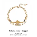 Handmade double-layer bracelet with colorful semi-precious stones and golden paperclip chain - Double Layer Natural Stone Clover Copper Chain Bracelet SL-086-1