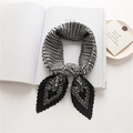 Elegant black and white houndstooth pleated silk scarf with a minimalist square design - Classic B&W Houndstooth