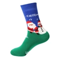 Blue and green Christmas terry socks with Santa and Snowman patterns for winter - Blue Green Santa and Snowman Pattern (M04)