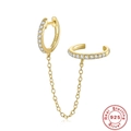 Detail view of 925 sterling silver chain earrings with cubic zirconia and S925 stamp - Gold-Single Piece