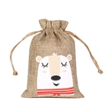 Christmas burlap drawstring gift bag featuring a white polar bear and red stripes print - Polar Bear Pattern C-03 / 10*15cm