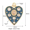 Blue enamel heart pendant with white zircon stones and gold plating dimensions view - Zirconia Heart-Gray
