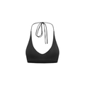 Classic black halter yoga top with deep U-neck and back tie design for fitness - L -80 / Black