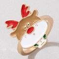 Macro view of gold alloy reindeer ring with red and brown enamel detailing for Christmas - Colored Reindeer