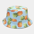 Light blue bucket hat with realistic pineapple pattern and reinforced stitched brim - M (56-58cm) / Blue Large Pineapple