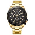 Dettaglio ravvicinato di un orologio da uomo in acciaio inossidabile dorato e quadrante nero - Cinturino Dorato Quadrante Nero / Nero