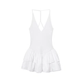 Mini vestido blanco con cuello halter, escote en V profundo y dobladillo de volantes en capas - S / Blanco
