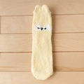 Pale yellow coral fleece sleeping sock with cute embroidered animal face and soft ears - One Size / Yellow Elf