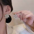 Elegant sparkling snowflake stud earrings with cubic zirconia in a multi-layered design - A679 Gold Snowflake Zircon Studs