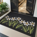 Black non-slip entrance mat featuring elegant white floral patterns and golden stars - Night Velvet Flower