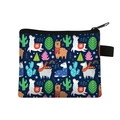 Navy blue polyester coin purse featuring cute cartoon alpaca and cactus prints - Navy Blue Christmas Alpaca