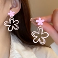 Sweet pink hollow flower drop earrings with resin material for women's fashion - Hollow Outline Flower Resin Stud (9# Regular-Pink)