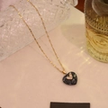 Golden heart necklace with black spotted stone pendant and pink crystal heart - 8# Snowflake
