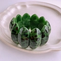 Green leopard print wave bangle made of irregular resin segments for a retro fashion look - Forest Green Black Leopard Style (55# Bangle - Green)