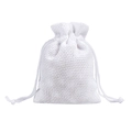 White mesh linen drawstring pouch for jewelry and tea storage with natural fabric texture - White