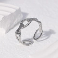 Minimalist silver stainless steel open ring with twisted rope and chain link texture - Silver Twist Rope Braided Style (JR020)
