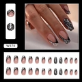 French leopard print press-on nails in long coffin shape with silver glitter accents - Triangle French Leopard Glue Style (W378)