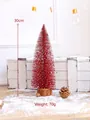 Red bottle brush Christmas tree 30cm with wooden base and artificial snow detail - Red 30CM