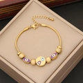 Retro golden stainless steel snake chain bracelet with colorful evil eye charms - Purple and Blue Enamel Evil Eye Beads (2#)