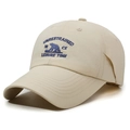 Beige quick-dry baseball cap with navy bear embroidery and breathable soft top design - Adjustable / Light Beige