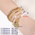 Set di 5 bracciali a strati placcati in oro con perla di conchiglia e ciondolo moneta - Catena Serpente Piatta 5mm / Oro