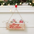 Wooden Merry Christmas hanging sign featuring Santa and sleigh with rustic rope - Santa Car Style