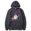 Dark gray Halloween hoodie with ghost pumpkin print and kangaroo pocket in M size - Dark Gray