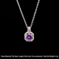 Collana in titanio con ciondolo ottagonale e zircone viola rotondo al centro - Gemma Quadrata Viola