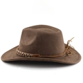 Dettaglio cappello cowboy scamosciato marrone con fascia decorata e tesa curva - M (56-58cm) / caffè
