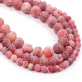 Polished red and pink dragon vein agate beads with unique white crackle patterns - Weathered Red