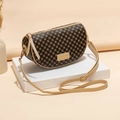 Borsa a sella vintage marrone caffè con stampa e finiture color crema - Albicocca