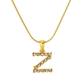 Gold plated stainless steel snake chain necklace with crystal paved letter Z pendant - Gold Letter Z (S-P148-Z)