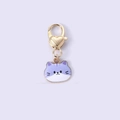 Hip-hop style cartoon purple and white cat head keychain with golden heart clasp - Purple Cat Head