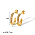 Detail showing 19mm C-shaped 18k gold plated stainless steel earrings with pearl and diamonds - Gold C-Shaped Zirconia Inlaid Style (TE6245)