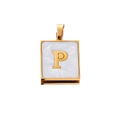Square gold stainless steel pendant featuring a white shell inlay and the letter P - Gold P