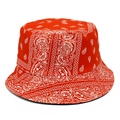 Classic red bucket hat with white paisley pattern, double-sided vintage sun protection cap - One Size / Red