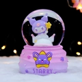 Purple Kuromi crystal ball music box with LED night light and starry base ornament - 2413 Pink Base (Kuromi) / Medium 80# LED Light+Music