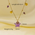 Elegant gold-tone stainless steel necklace with purple star stone pendant and beads - Purple Crystal