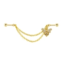Golden double chain cartilage earring with crystal bee pendant on a white background - Rhinestone Bee Style (24042701-4)