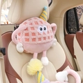 Pink monster lamb wool car headrest with waffle texture and cute party hat design - Headrest / Pink