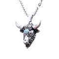 Retro punk bull head stainless steel pendant necklace with a blue turquoise stone inlay - Bull Head Pendant (Without Chain) (B1112)