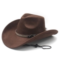 Klassieke donkerbruine western cowboyhoed met etnische band en verstelbare kinband - M(56-58cm) / Bruin