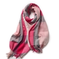 Rainbow plaid scarf in pink, grey and beige tones with soft tassel fringe details - 182*68cm / Rose Red