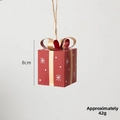Mini red Christmas gift box ornament with white snowflake pattern and golden bow - Red