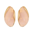 Minimalist geometric pink resin stud earrings with thin gold metal frame border - Light Pink