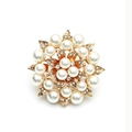 Elegant gold flower ring with inlaid pearls and rhinestones shown from a top-down view - Adjustable Open / KC Gold White