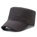 Dark gray cotton flat top cadet hat with side metal Sports Style decorative badge - Gray