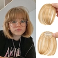 Golden blonde synthetic air bangs hairpiece with sideburns and invisible BB clip - No Sideburns - Light Blonde/103